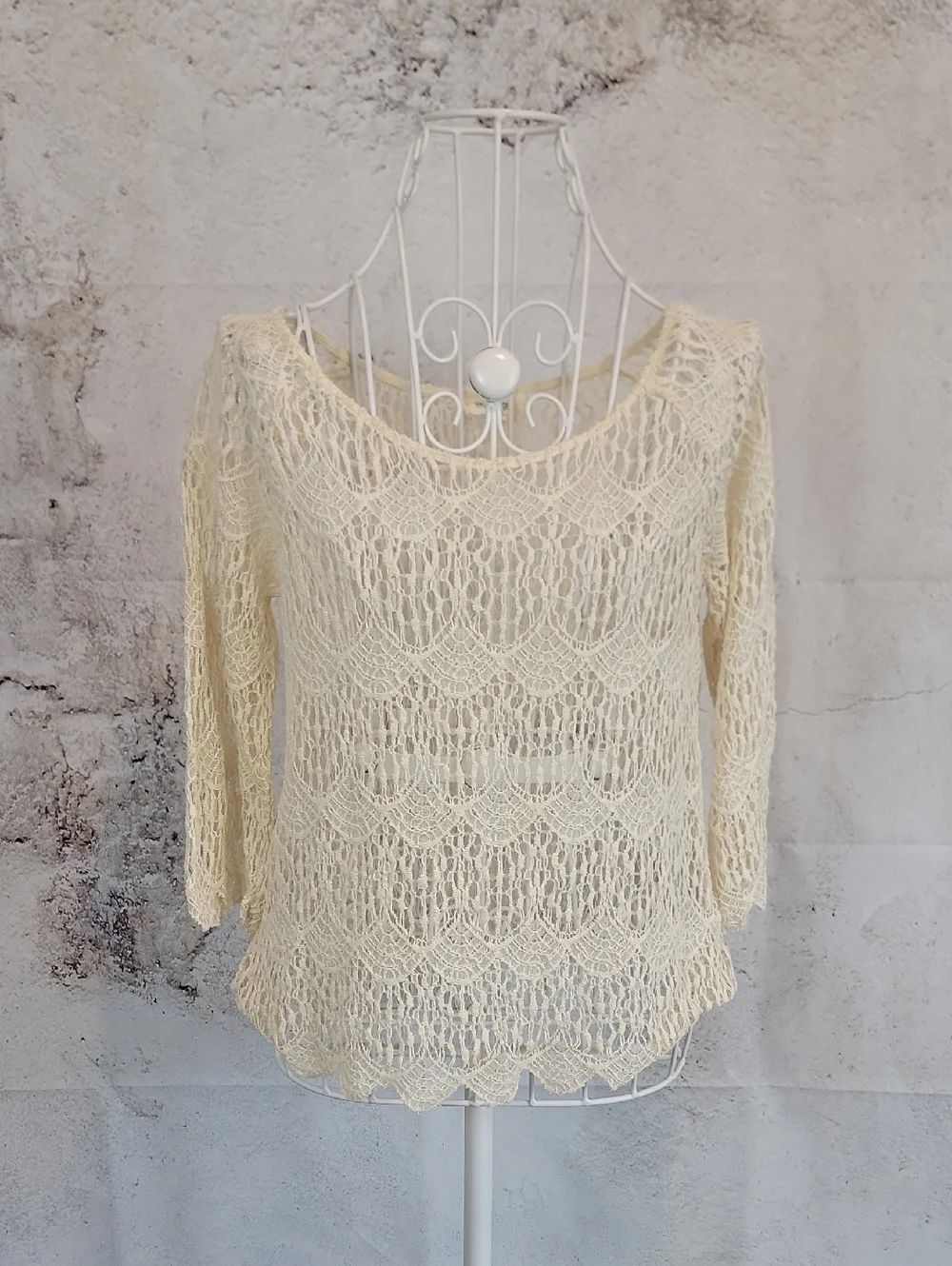 Taylor & Sage Crochet Knit Scoop Neck Top - Cream Womens Size S